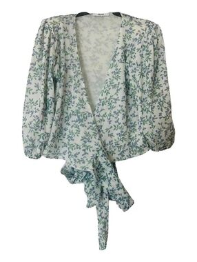 Ganni Green and Lavender Floral Wrap Top